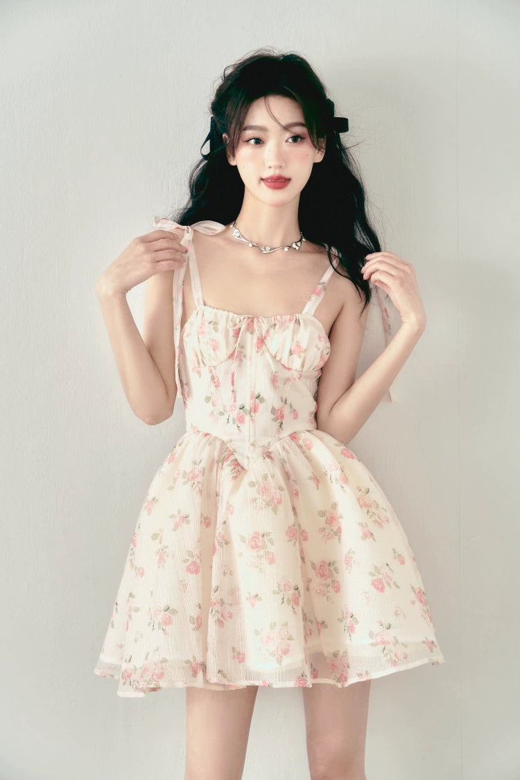 Pink Rose Floral Bow Dress