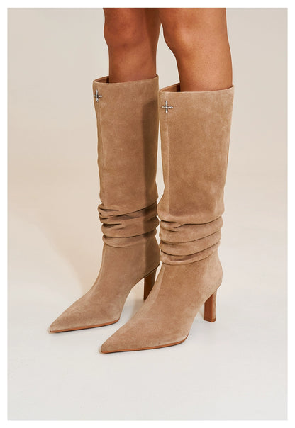 RAGE Wildstorm Suede Stacked Leather High-Heel Boots