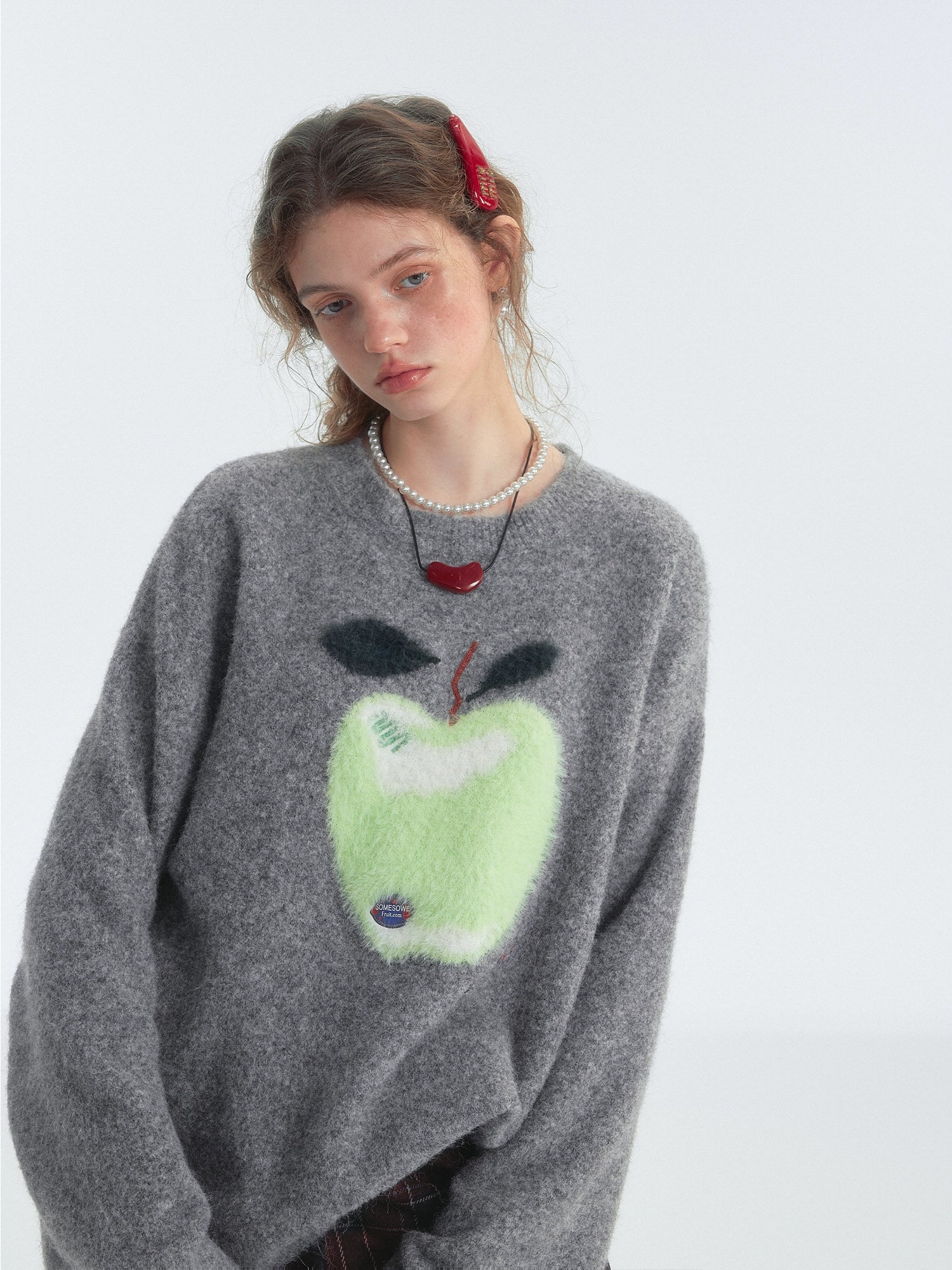 Gray Fun Apple Cloud Knit Sweater