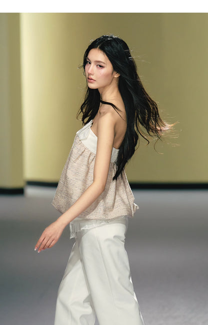 Textured Tweed Bubble-Hem Bandeau Top