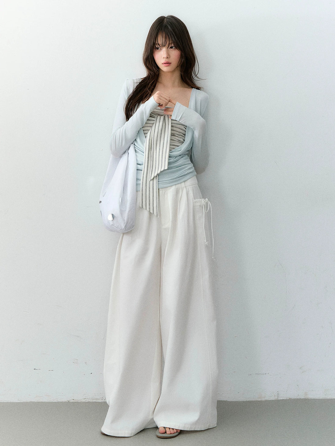 Lyocell Cotton Double-Waist Wide-Leg Pants