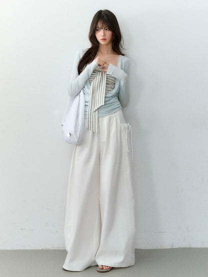 Lyocell Cotton Double-Waist Wide-Leg Pants