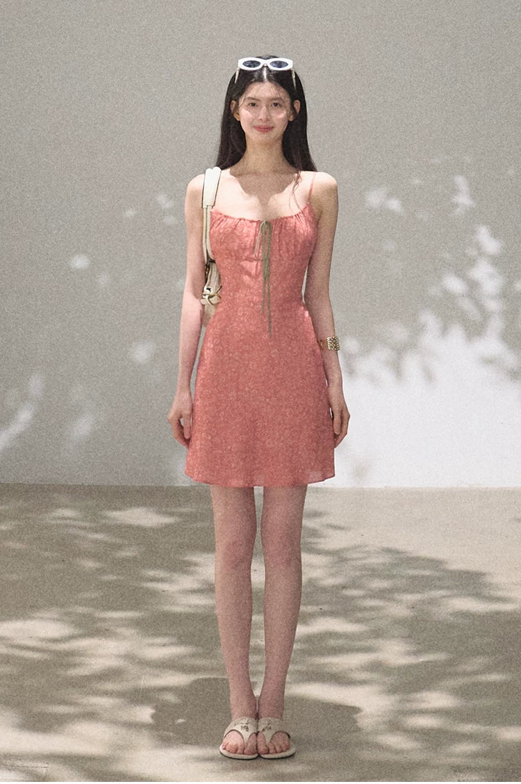Bohemian Floral Print Waist-Cinched Sleeveless Slip Dress