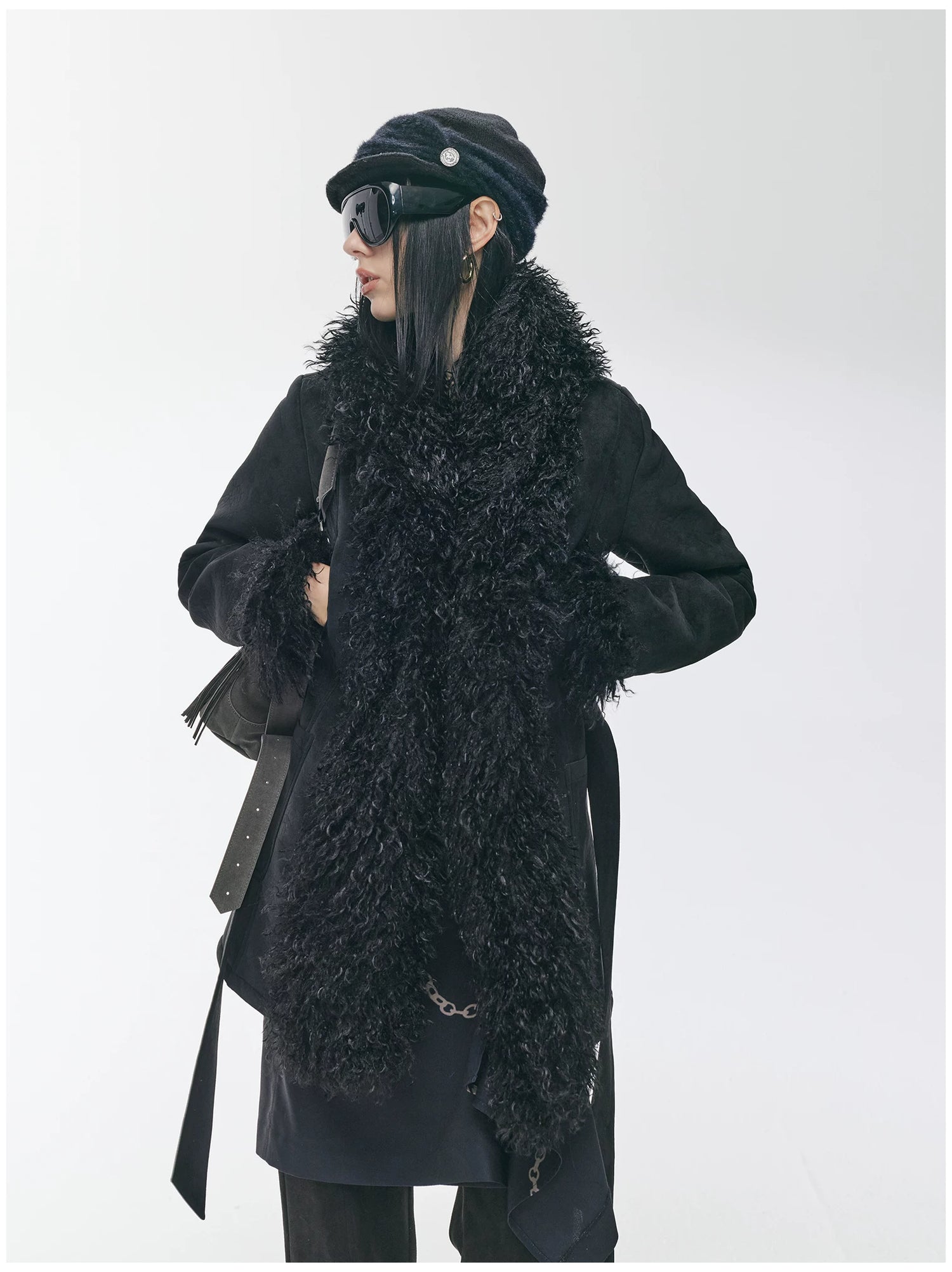 Shearling-Style Mid-Length Belted Duffle Coat