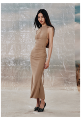 Khaki & Green Tight-fitting Hooded Long Dress - CHINASQUAD