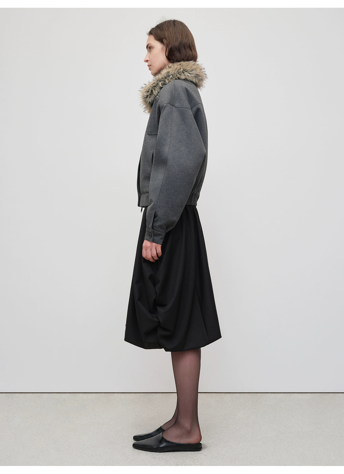 Detachable Fur Collar Knit Zip-Up Jacket
