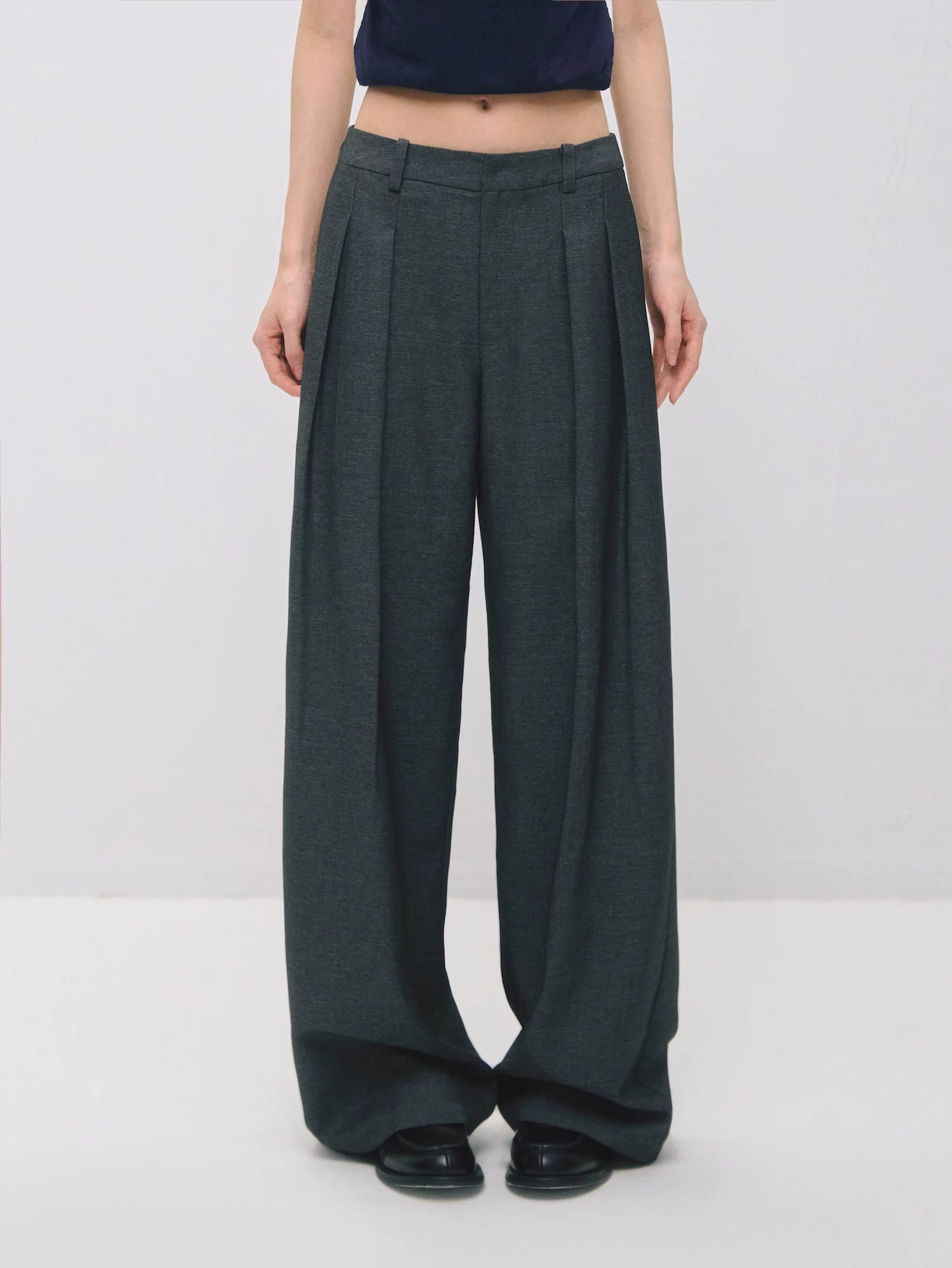 Detachable Pleated Overlay Tailored Wide-Leg Trousers