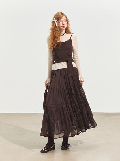 Contrast-Tie Layered Crewneck Knit Sweater