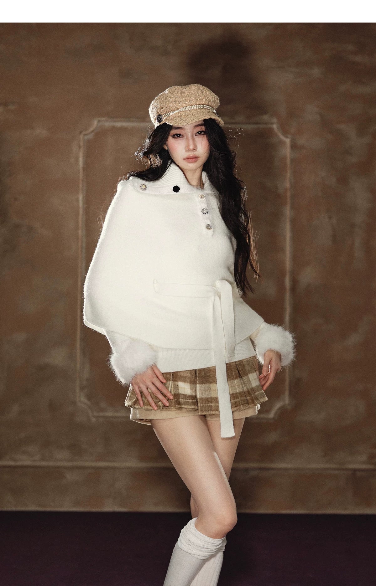 Soft Wool Plaid Pleated Mini Skirt