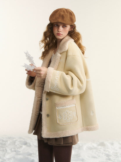 Suede Embroidered Fleece-Lined Jacket