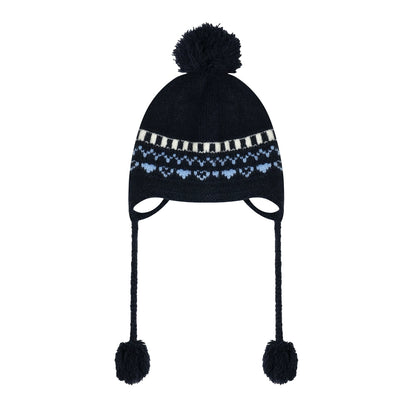Fair Isle Heart Zip-Up Matching Hat Knit Sweater