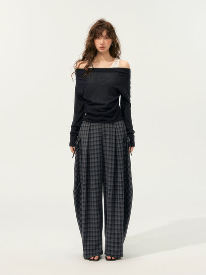 Fake Two-Piece Color-Block Draped Collar Knit Top - CHINASQUAD