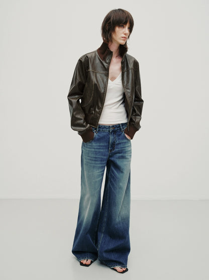 Vintage Blue Washed Wide-Leg Jeans - CHINASQUAD