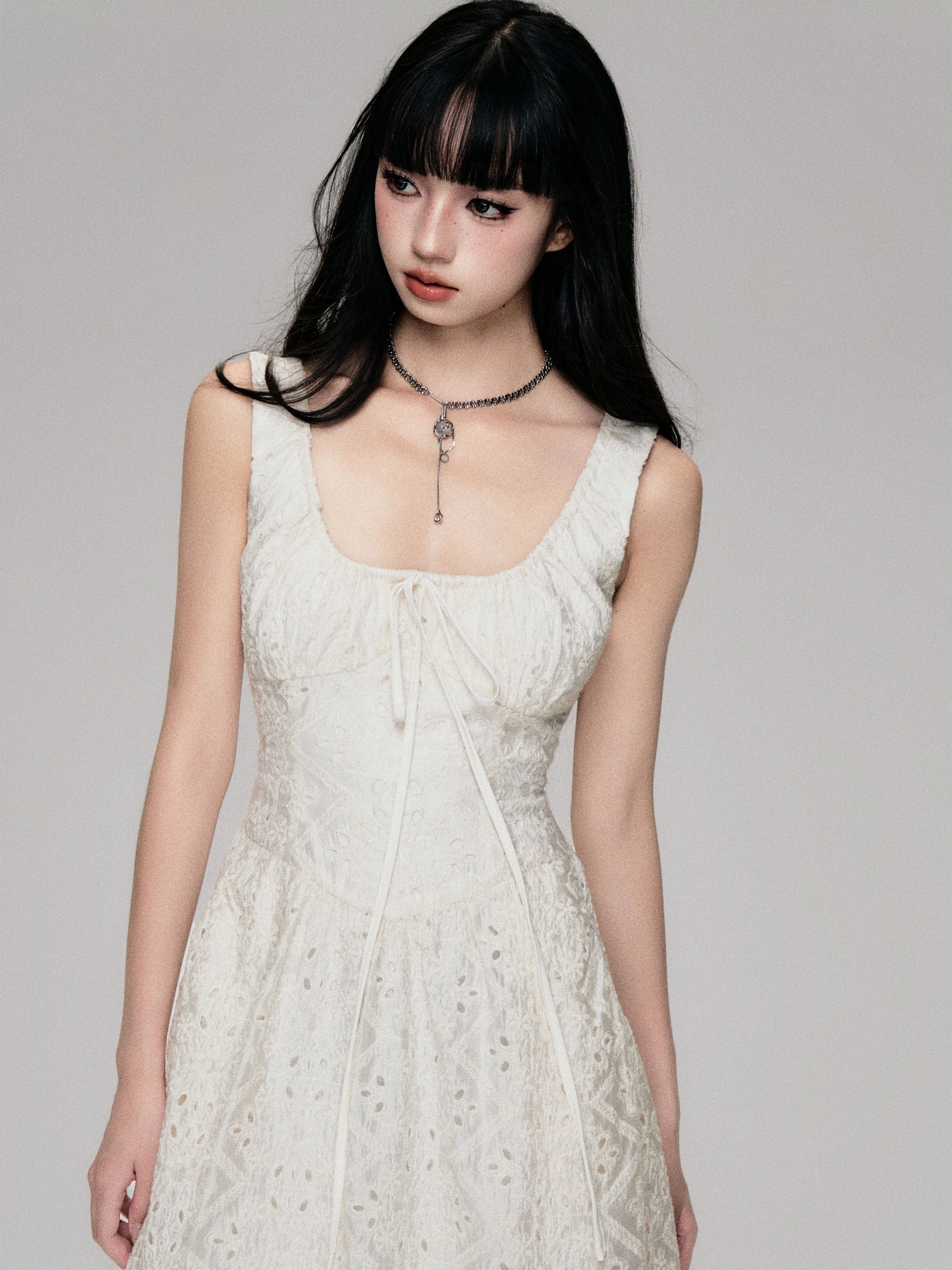 Cutout French Sleeveless Maxi Dress