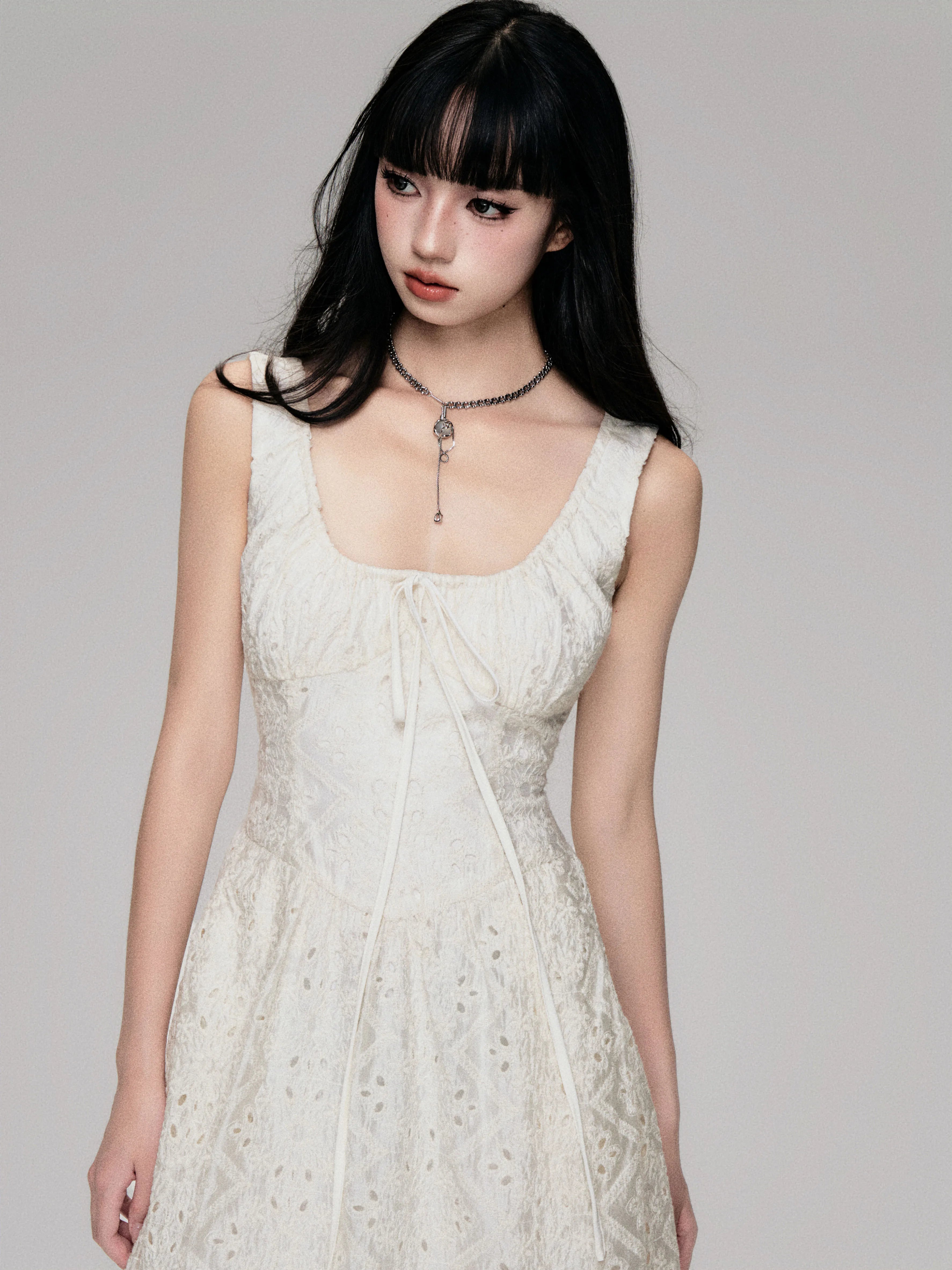 Cutout French Sleeveless Maxi Dress