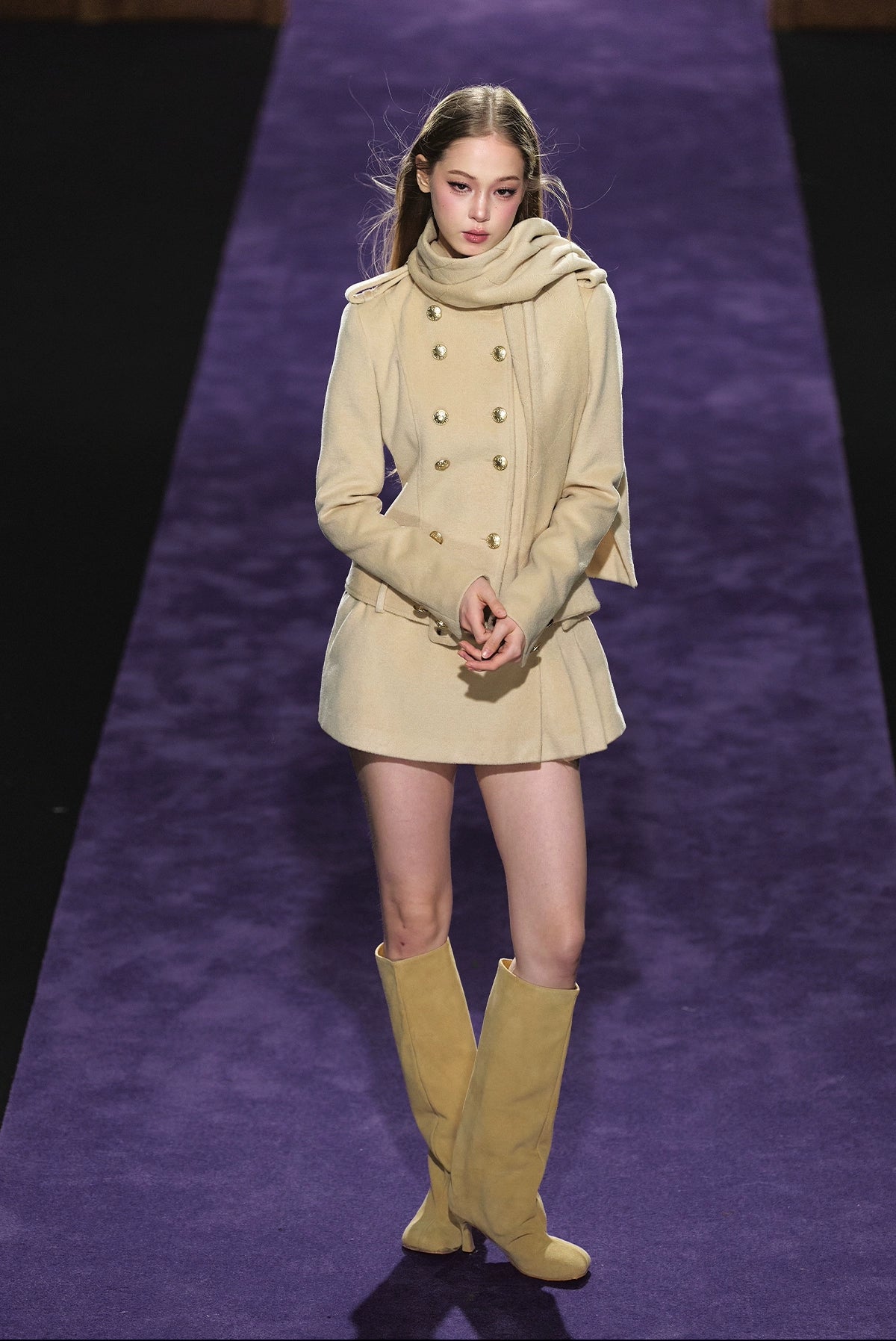 Wool-Blend Scarf Collar Double-Breasted Dress