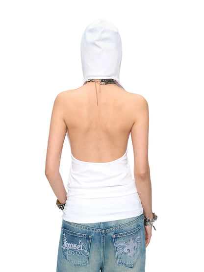 White Hooded Sleeveless Backless Vest
