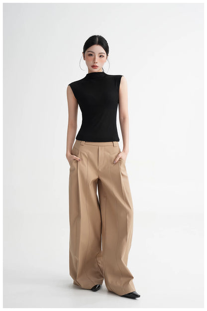 Silk Lyocell High-Neck Sleeveless Fitted T-Shirt
