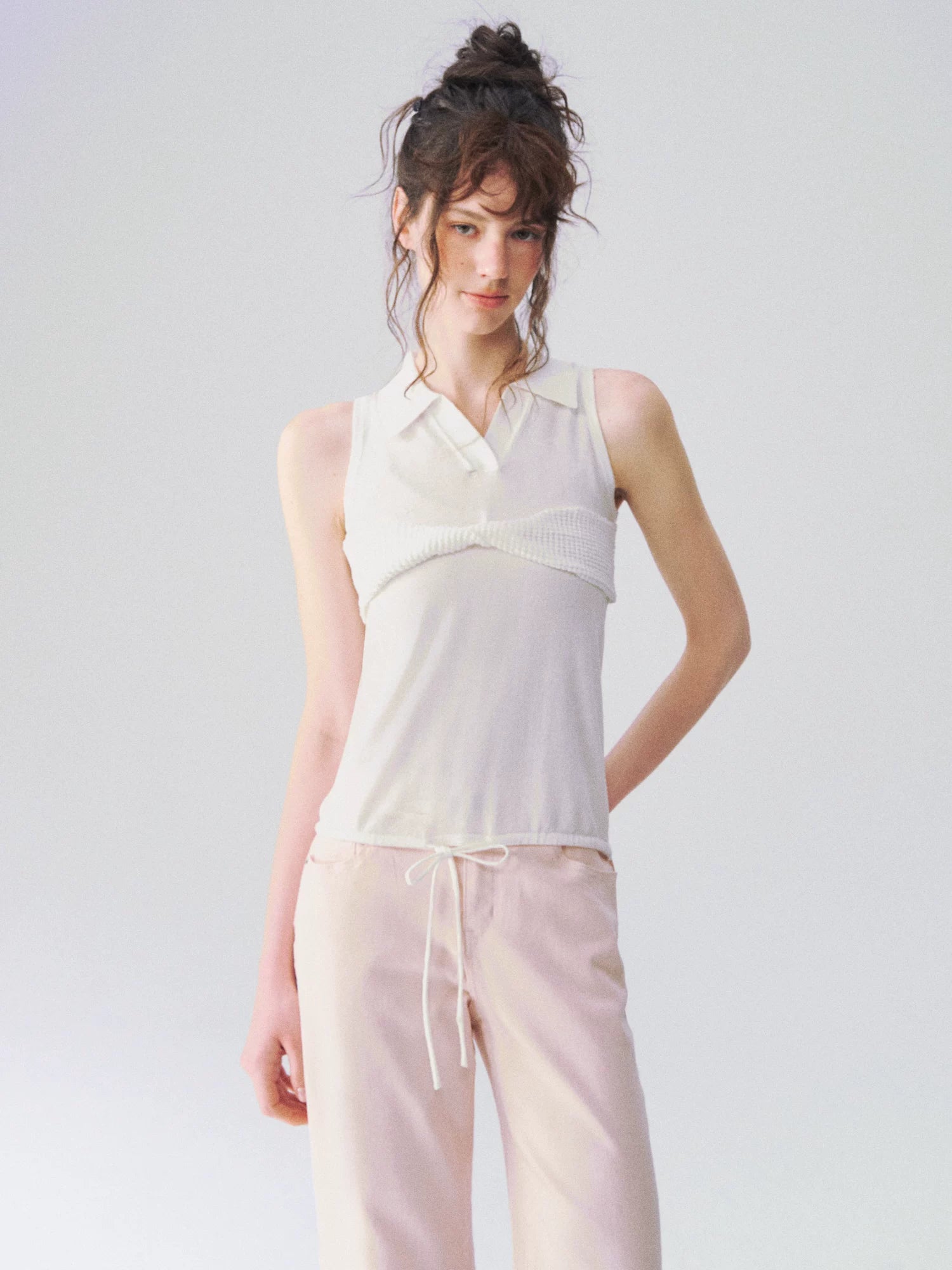 Twist-Knot Polo Neck Sleeveless Top