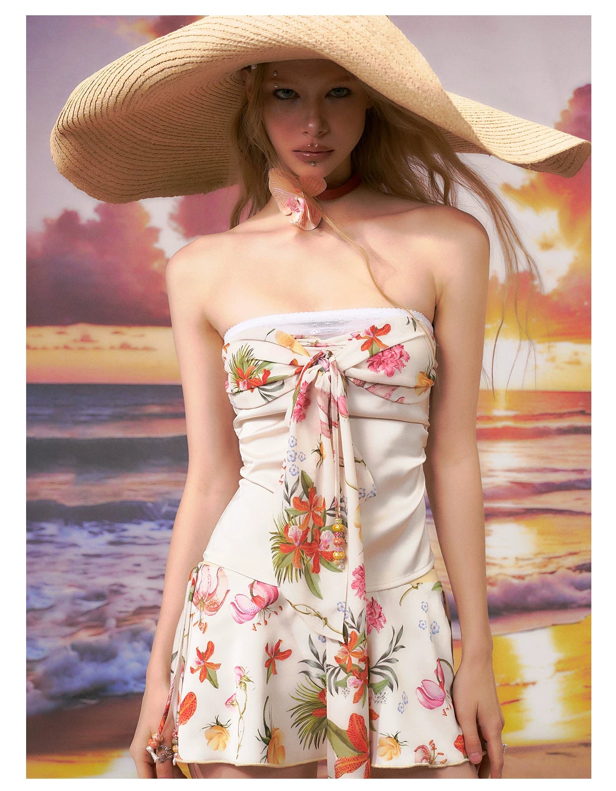 Printed Bandeau Top &amp; Mini Skirt Set