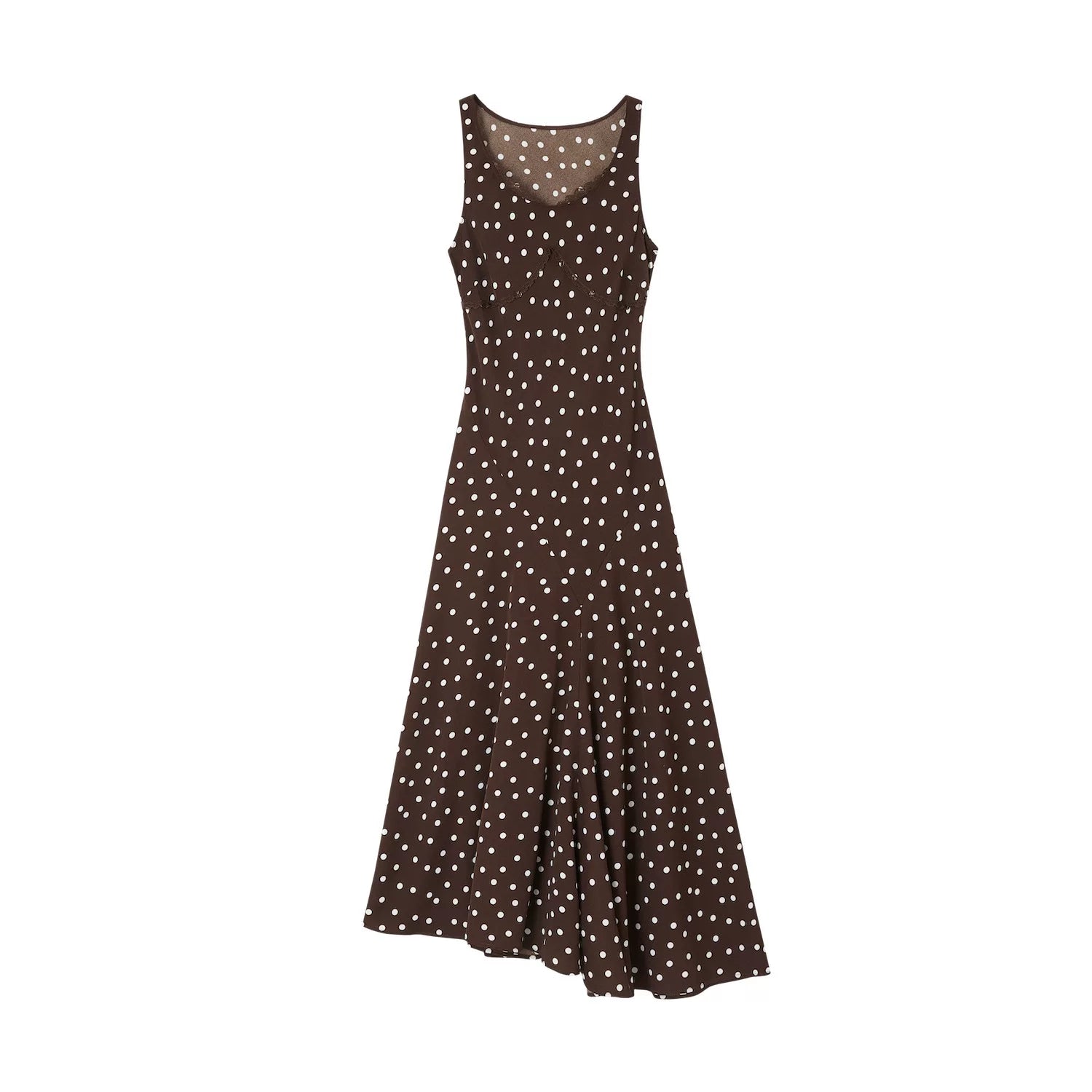 Lace-Trim Polka Dot Midi Dress