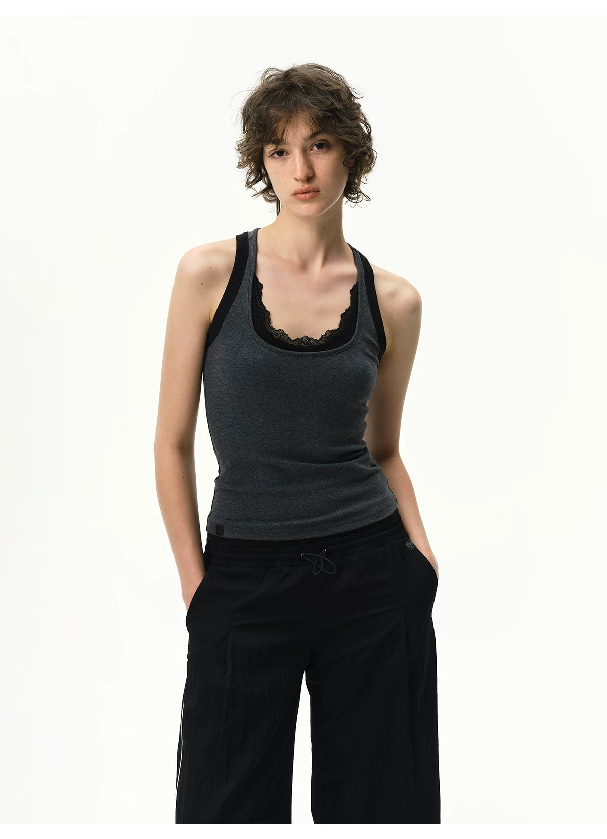 Layered Lace Trim Racerback Tank Top