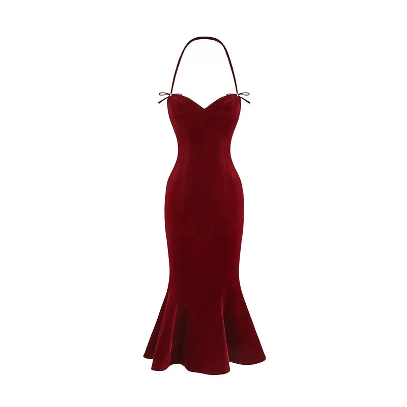 Velvet Bow Mermaid Evening Dress