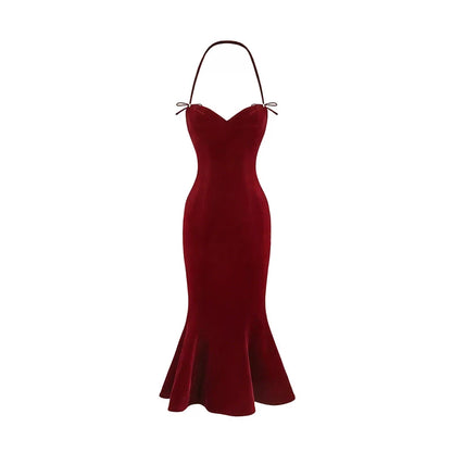 Velvet Bow Mermaid Evening Dress