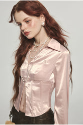 Stretchy Herringbone Satin Shirt - CHINASQUAD