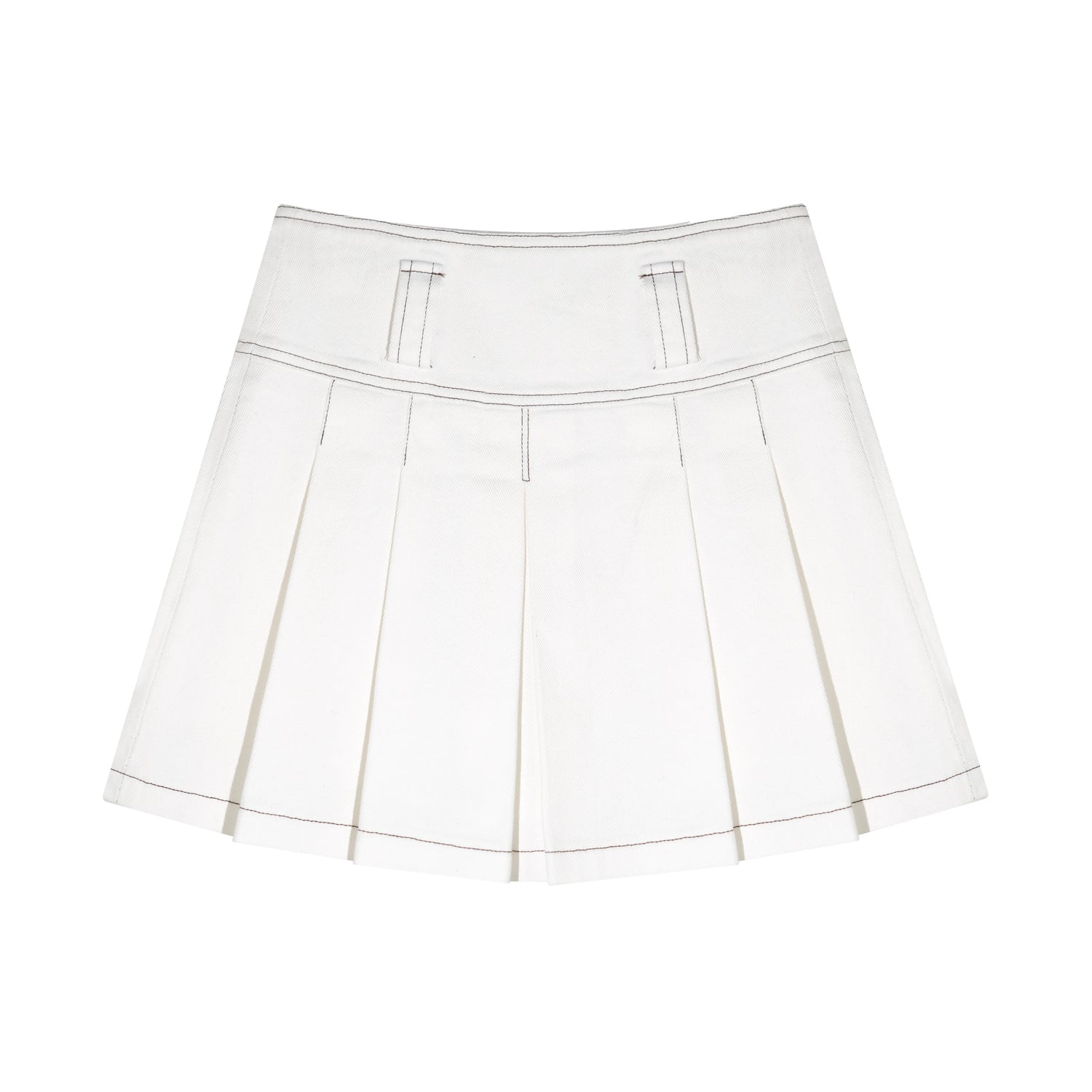 High-Waisted Washed Denim Pleated Mini Skirt