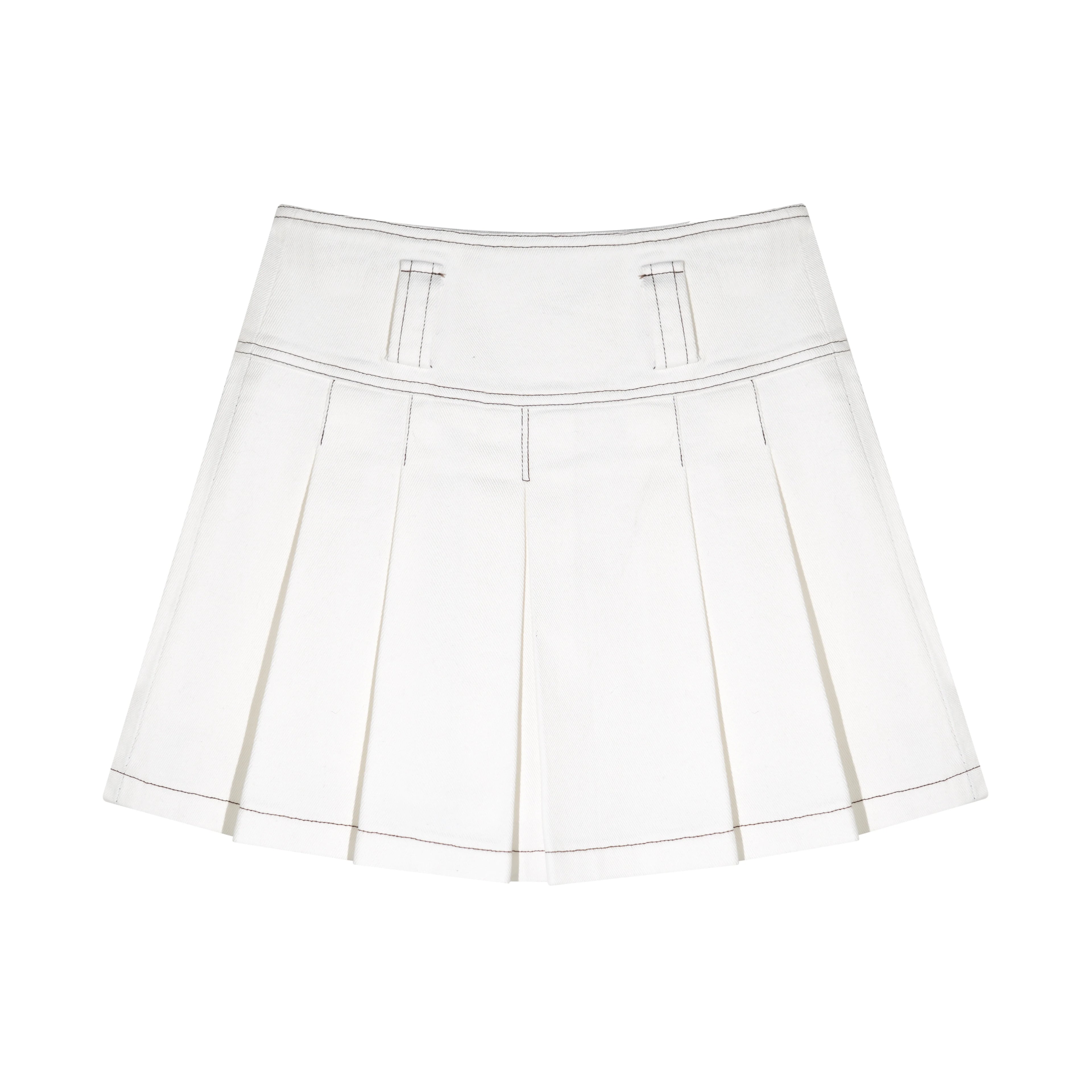 High-Waisted Washed Denim Pleated Mini Skirt