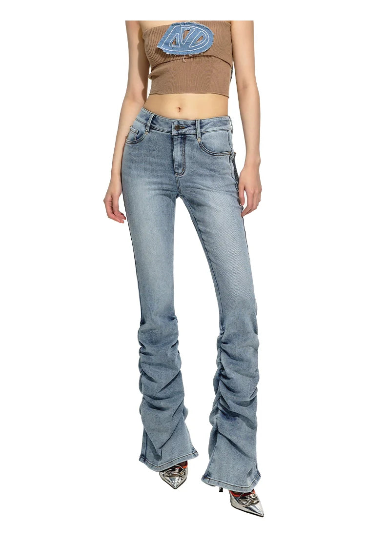 (Final Sale) Blue Distressed Slim-Fit Flared Jeans