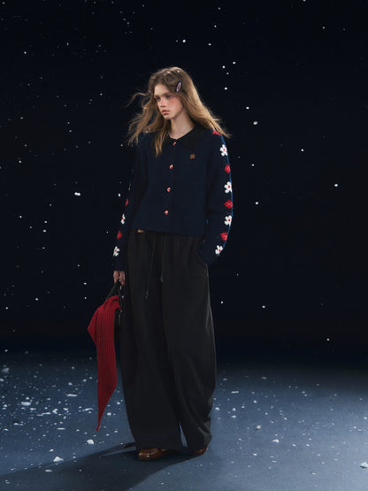 Vintage Floral Jacquard Lapel Cardigan