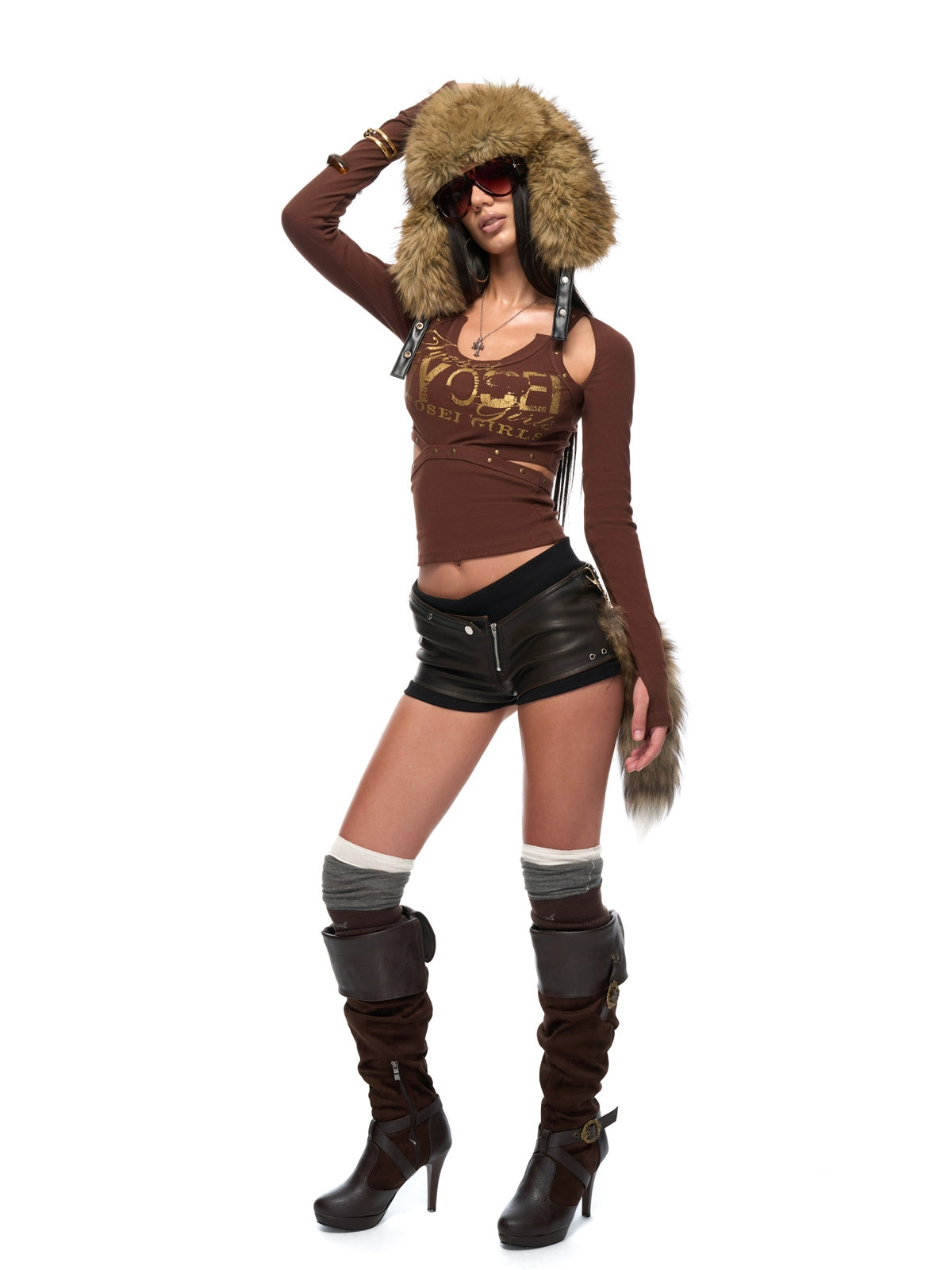 Metallic Logo Cutout Raglan Knit Blouse