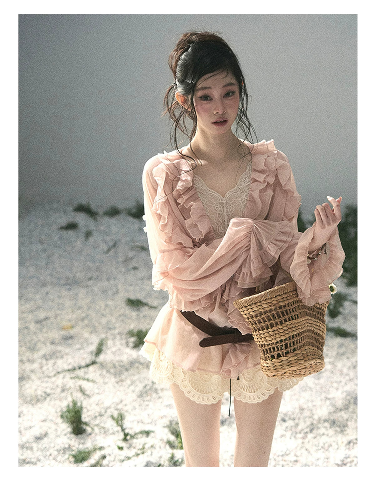 French Ruffle Lace Chiffon Blouse