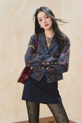 Black Plaid Blazer & Mini Skirt Set - CHINASQUAD