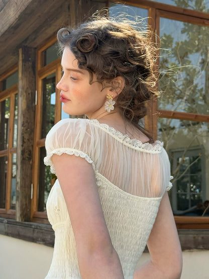 White Pastoral First-Love Cinched-Waist Dress