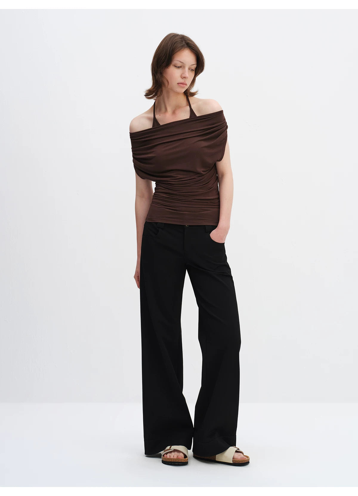 Layered Modal Off-Shoulder Draped T-Shirt