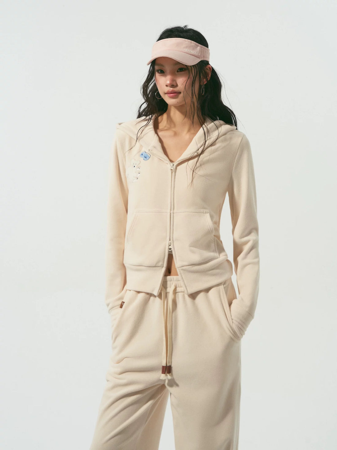 Towel-Embroidered Hoodie &amp; Sweatpants Set