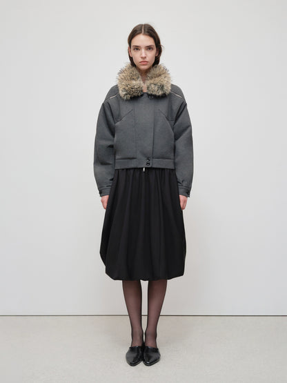 Detachable Fur Collar Knit Zip-Up Jacket