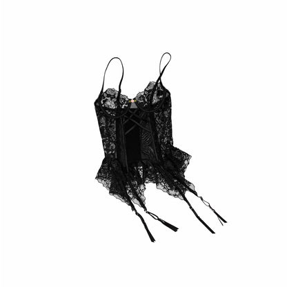 Sheer Lace Corset Suspender Camisole