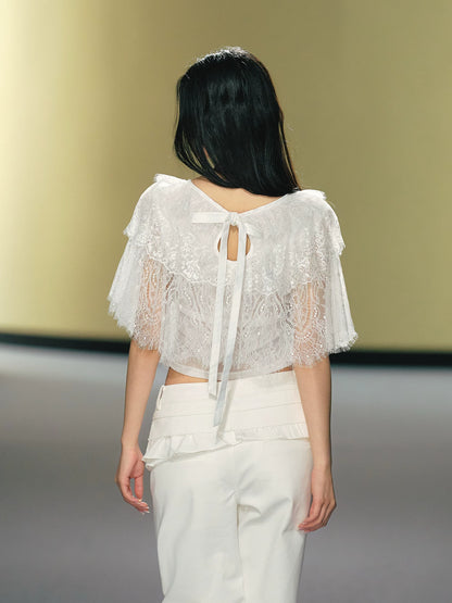 Layered Lace V-Neck Cape Top