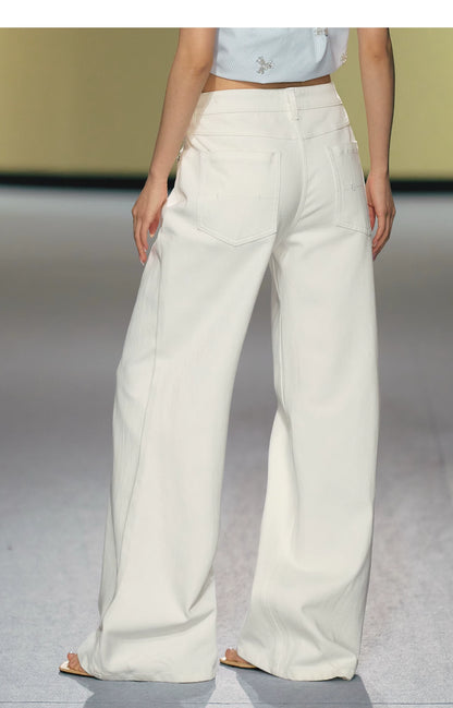Zebra-Detail Straight Wide-Leg Jeans