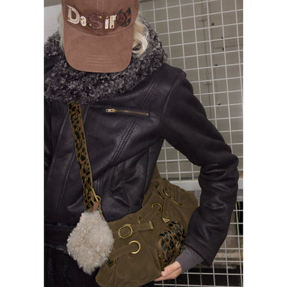 Leather Pony Hair Punk Shoulder Bag