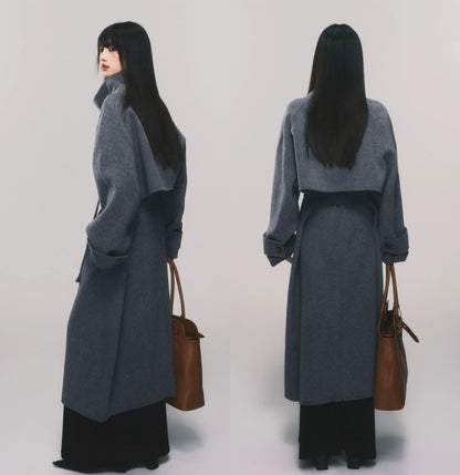 Stand-Collar Double-Faced Wool Coat