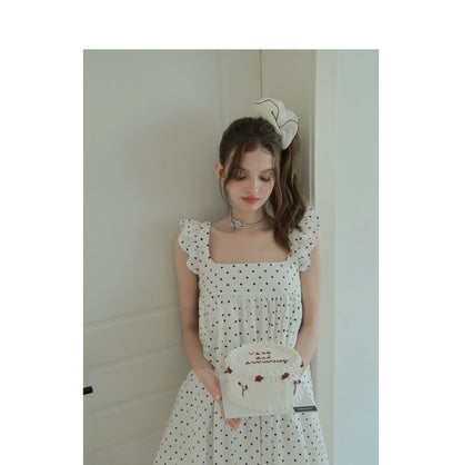 White Polka Dot Flutter Sleeve Dress