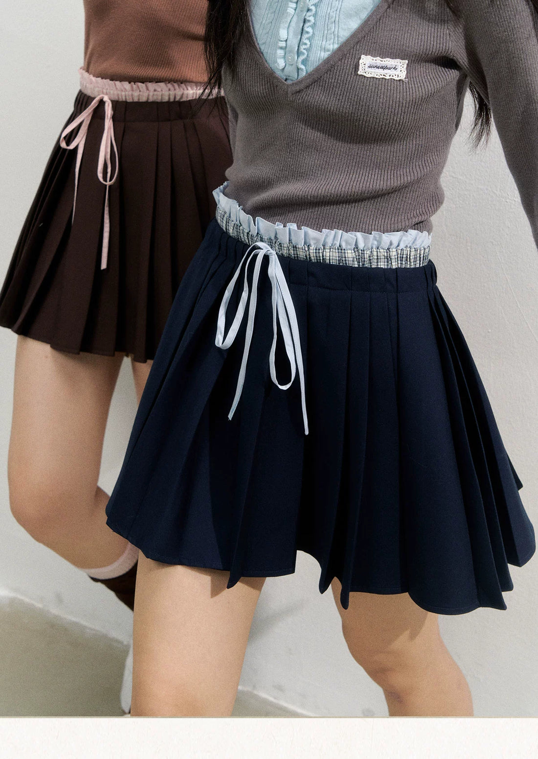 Brown &amp; Navy College Pleated Skirt - CHINASQUAD