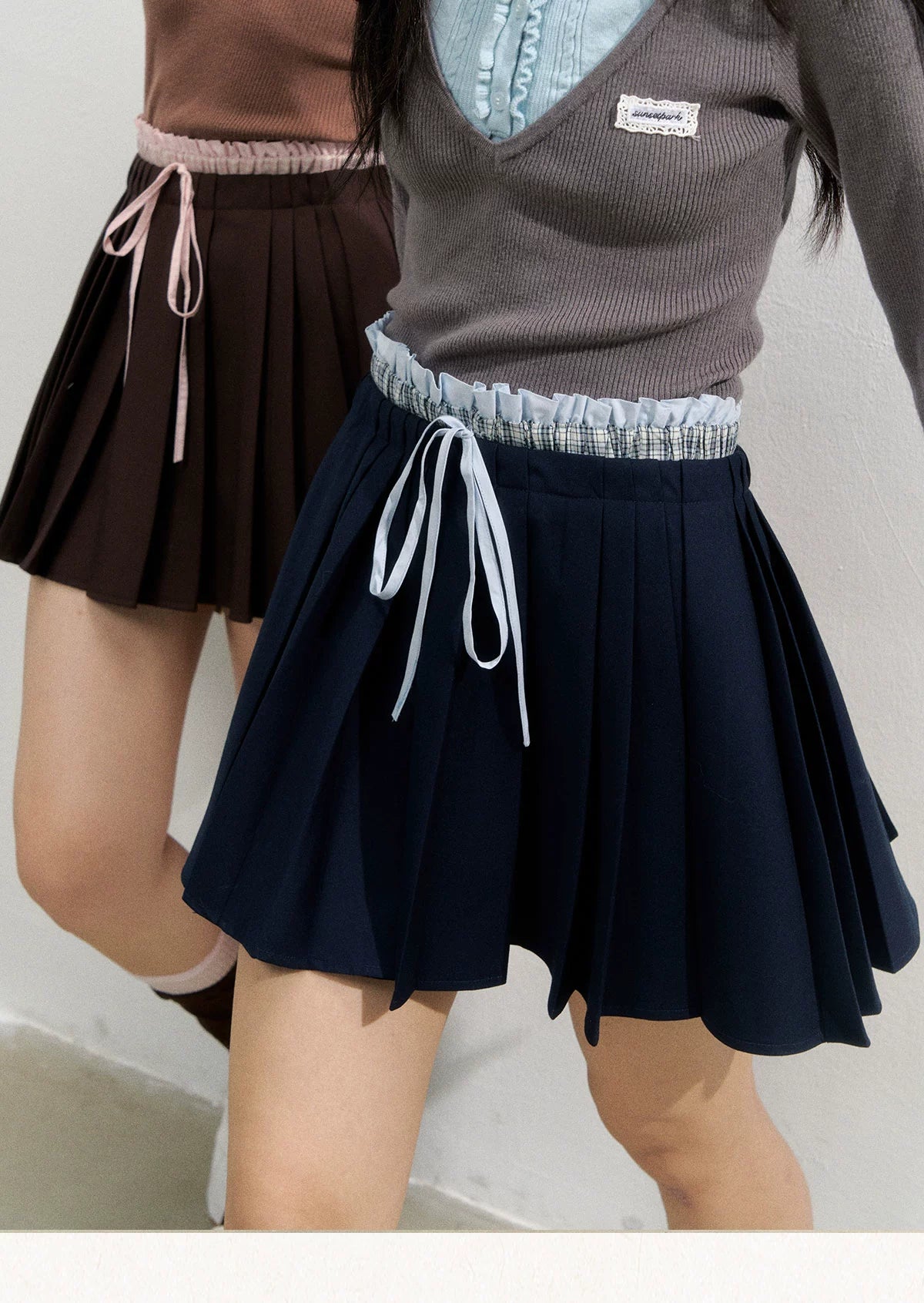 Brown &amp; Navy College Pleated Skirt - CHINASQUAD