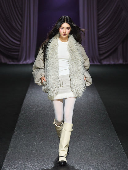 Plush-Collar Padded Cotton Coat