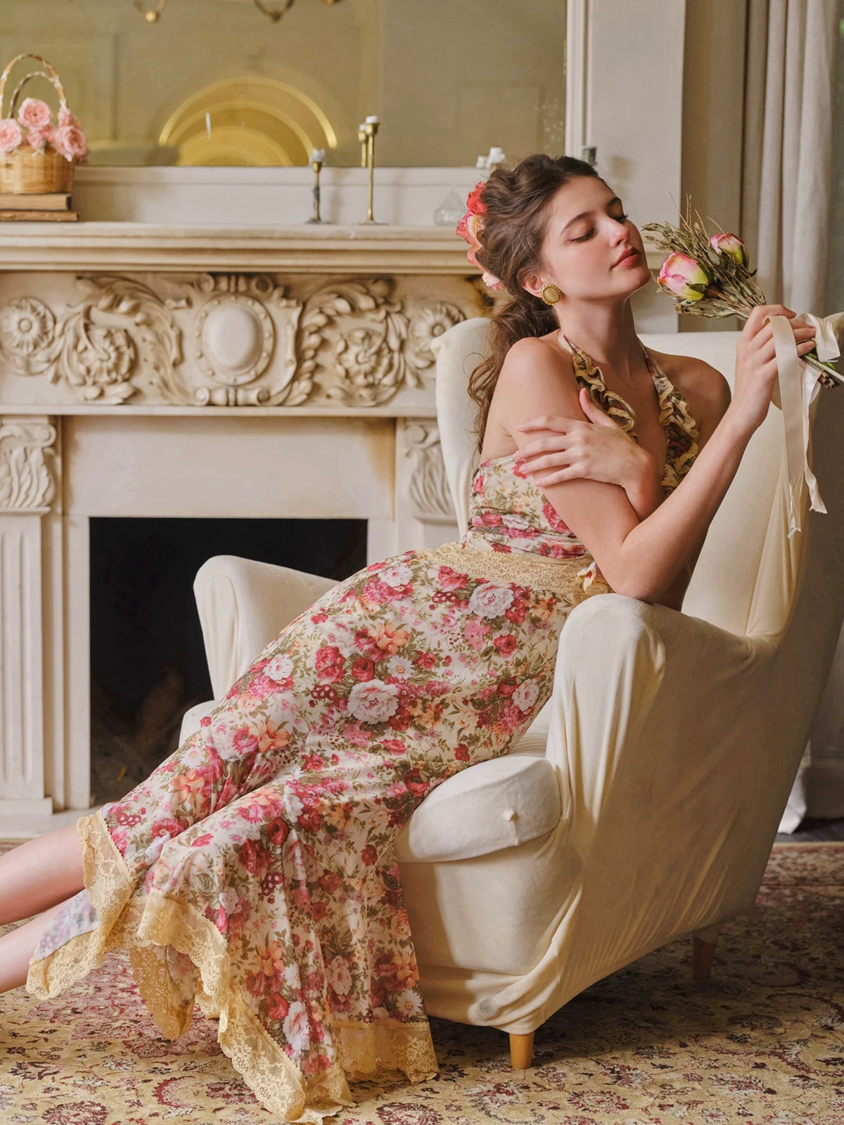 Flamenco Halter Mermaid Mesh Dress